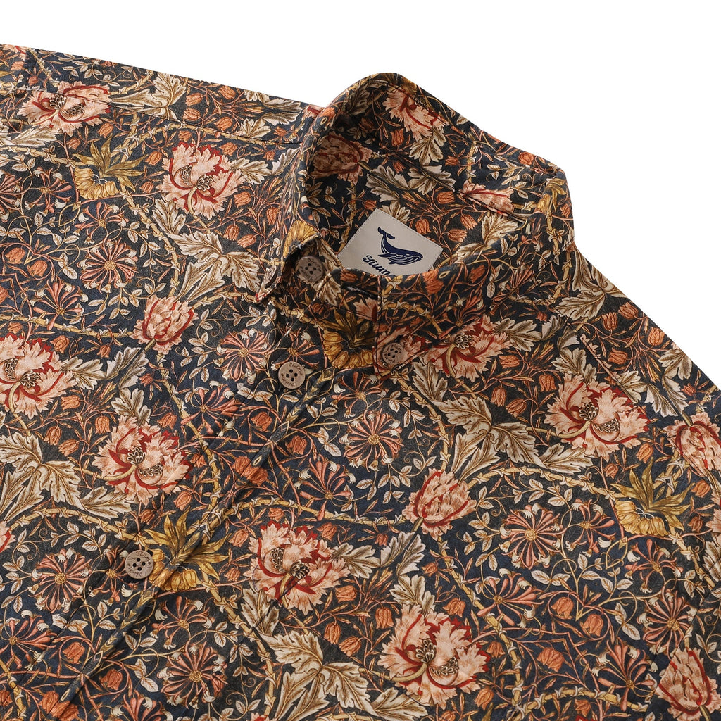 Men's Vintage Hawaiian Shirt Matabie Print Cotton Button-down Short Sleeve Aloha Shirt