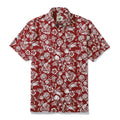 Deep Red Vintage Cotton Button-down Shirt With Tropical Print Scarlet