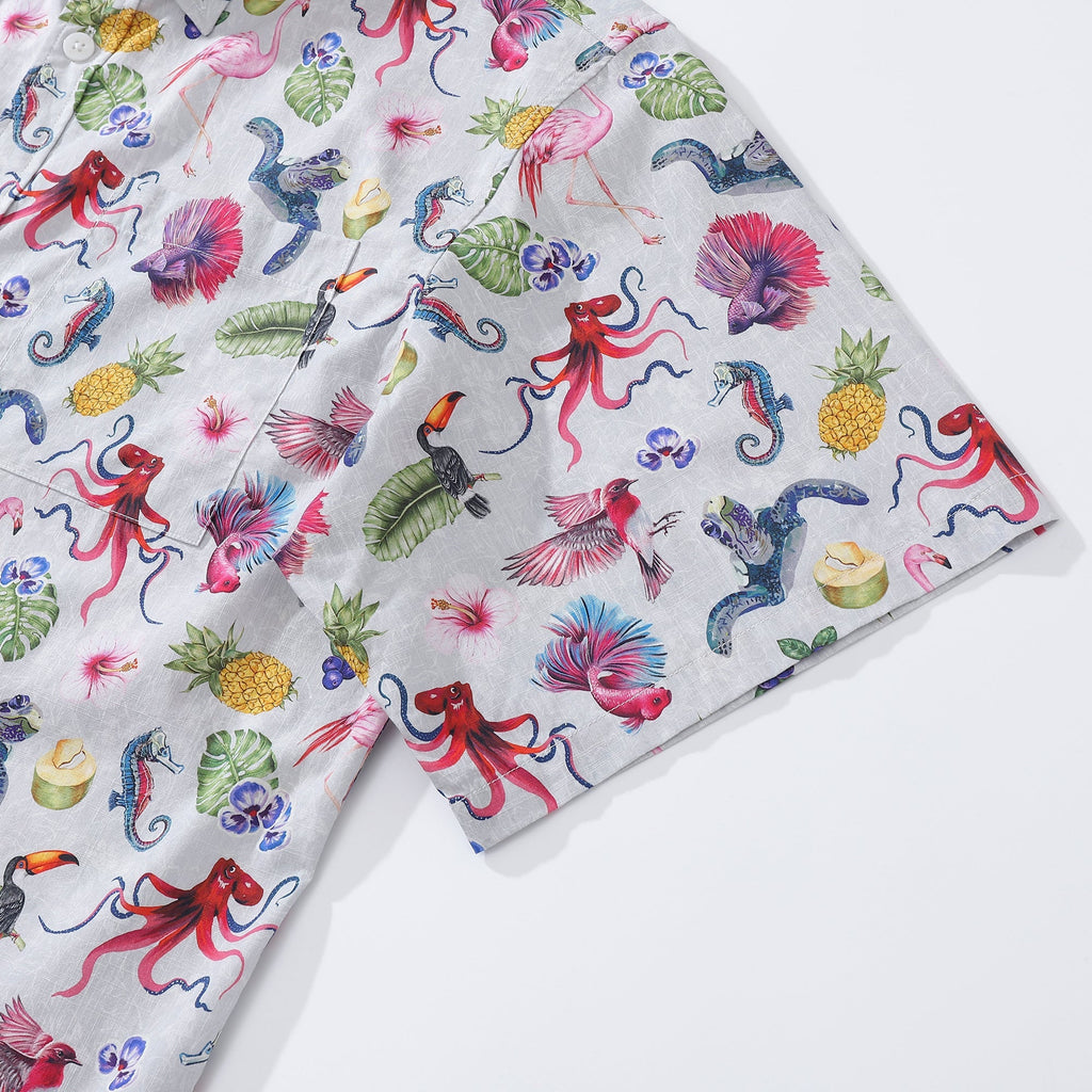 Men's Hawaiian Shirt Tropical Symphony Print Cotton Button-down Short Sleeve Aloha Shirt